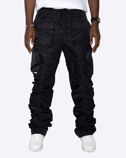 EPTM BLACK STACKED CARGO PANTS - 8586