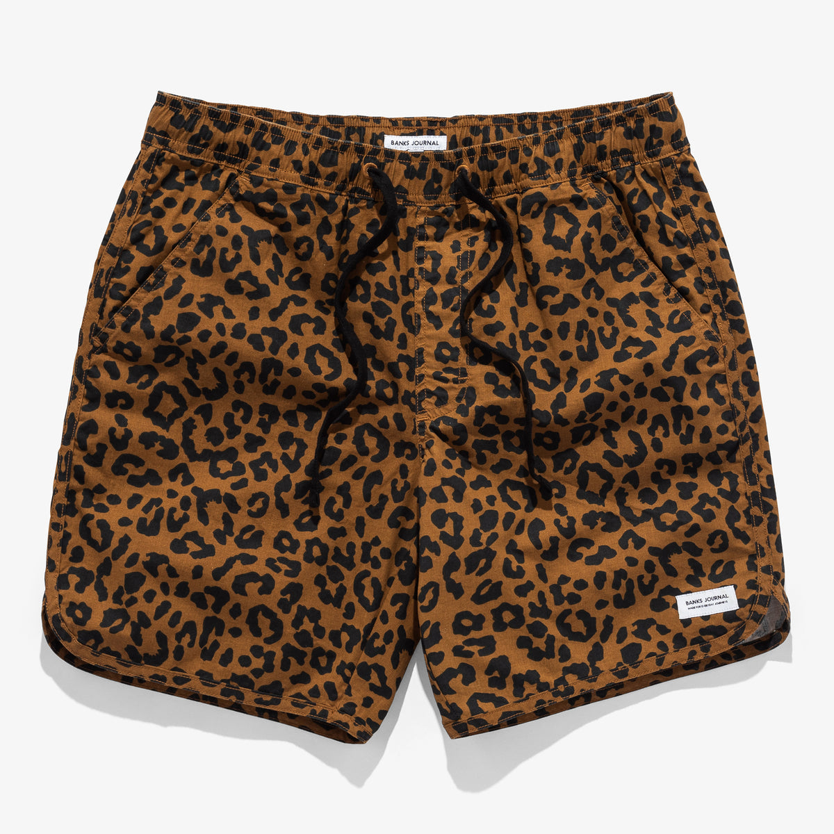 BANKS JOURNAL: WILDER ELASTIC BOARDSHORT (animal print front view)