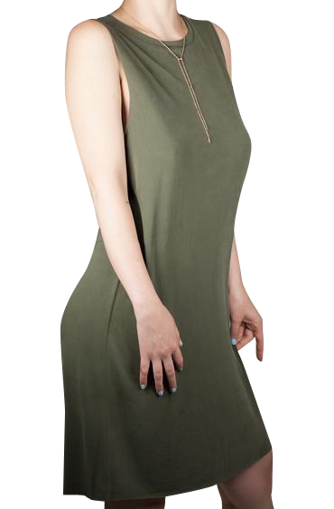 BASICS:  MICRO MODAL SLEEVELESS TANK DRESS (side view olive) - 85 86 eightyfiveightysix