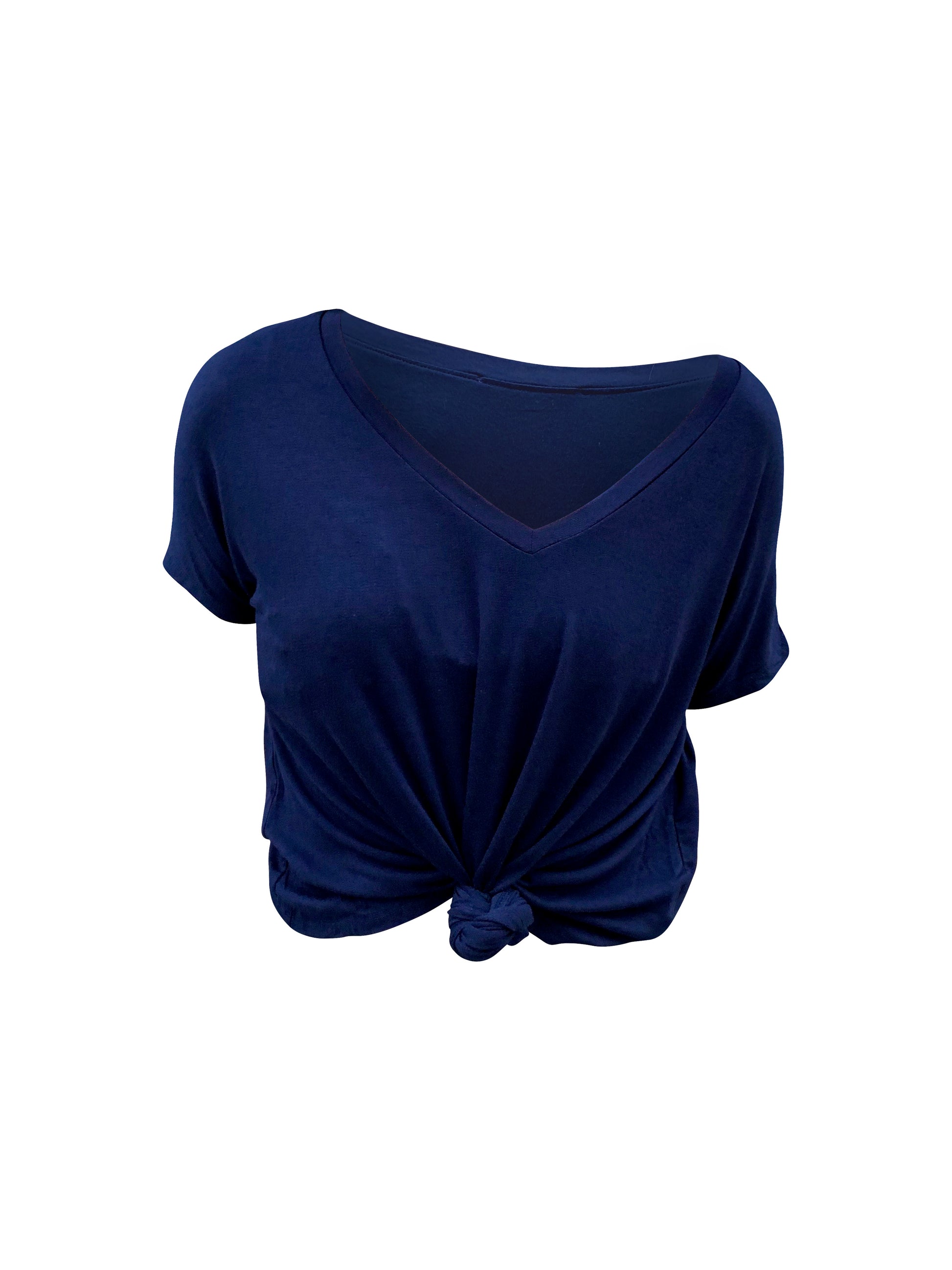 BASICS: V-NECK TIE KNOT CROP TOP - 85 86 eightyfiveightysix navy blue 