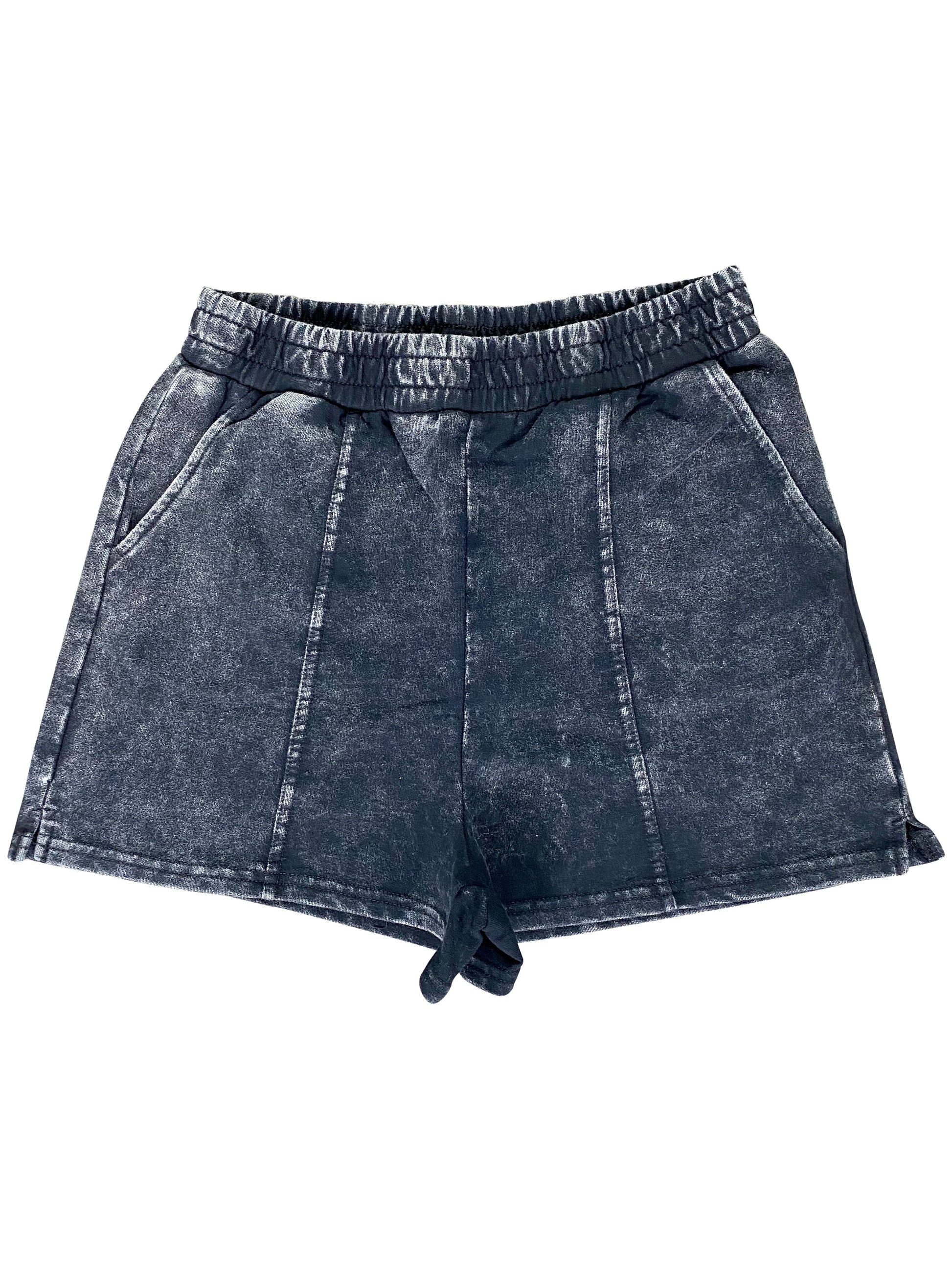 women's black acid wash lounge sweatshorts - 8586