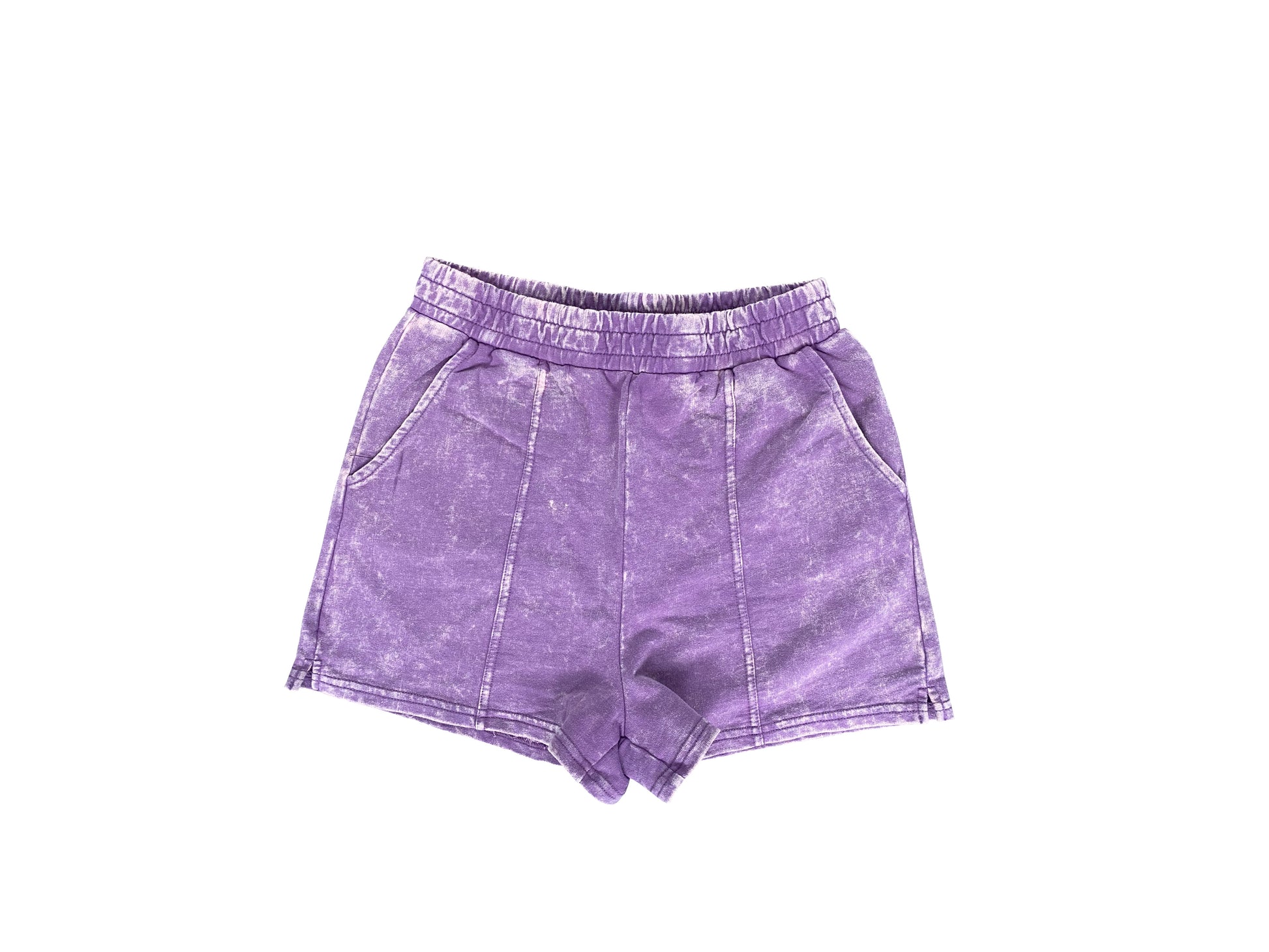 women's lilac purple acid wash elastic shorts - 8586