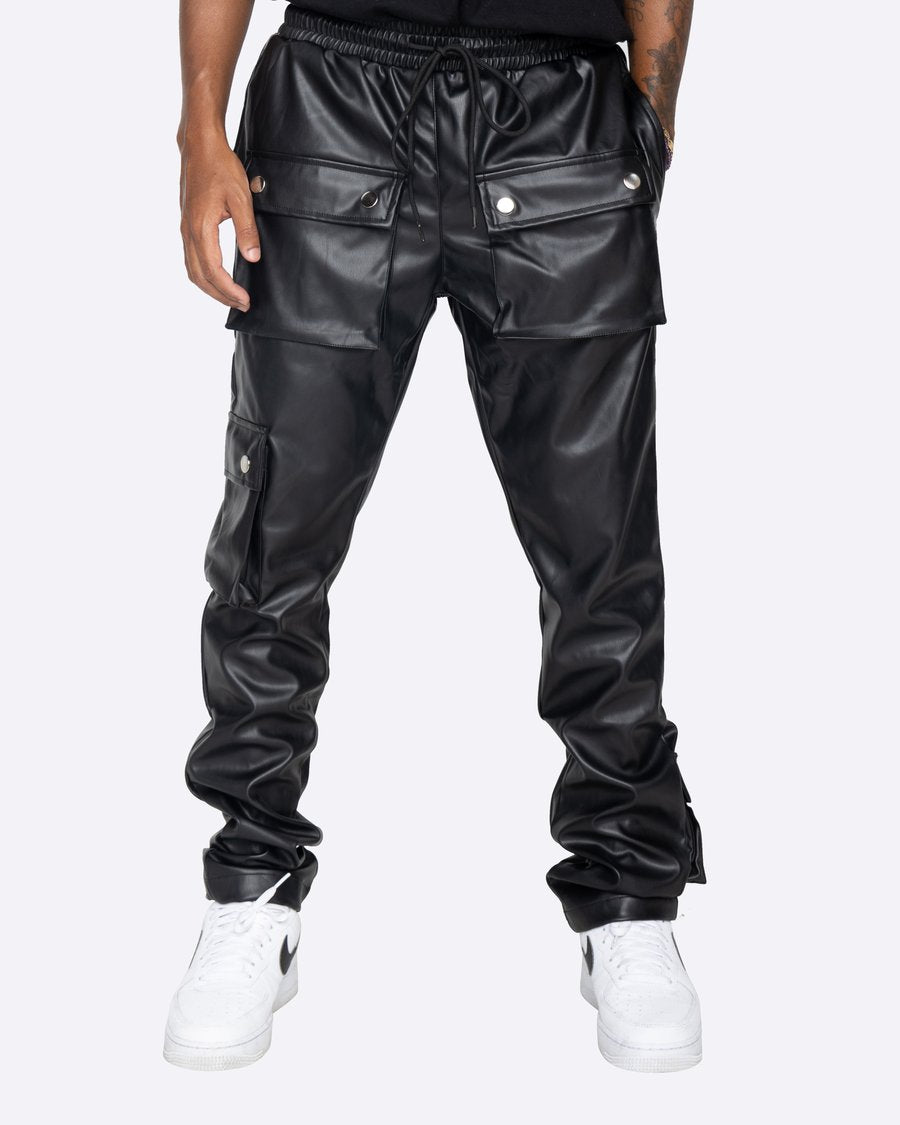 EPTM MENS FAUX LEATHER PU CARGO PANTS - 8586