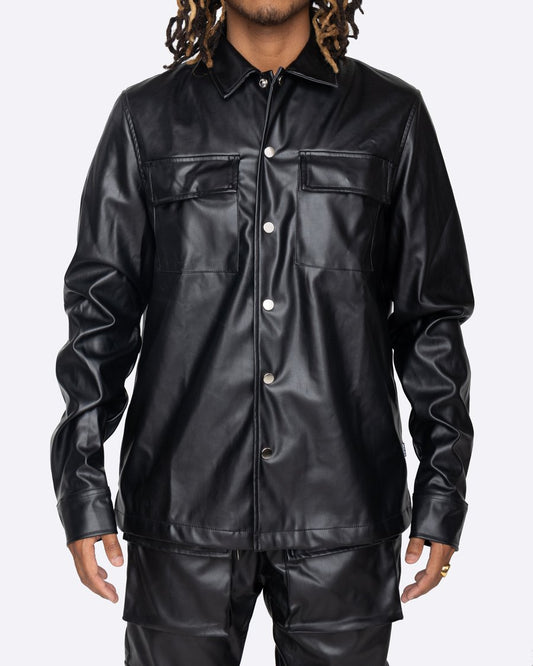 EPTM: PU LEATHER CARGO SHIRT BLACK