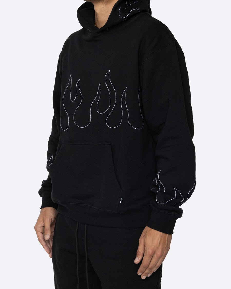 EPTM MENS BLACK FLAME STITCH EMBROIDERY HOODIE - 8586