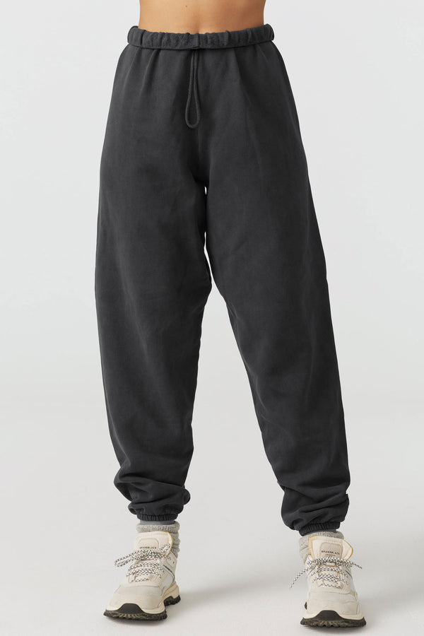 JOAH BROWN OVERSIZED JOGGER PANT WASHED BLACK FRENCH TERRY - 8586