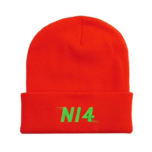 UNISEX NEON ORANGE BEANIE - 8586 (front view)
