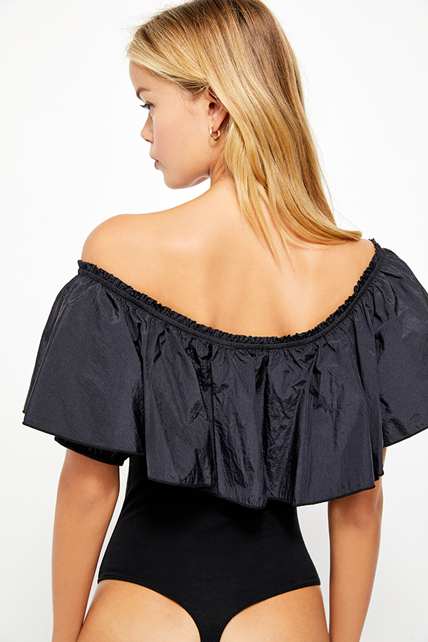 FREE PEOPLE WOMENS RUFFLE OFF THE SHOULDER BODYSUIT - 8586