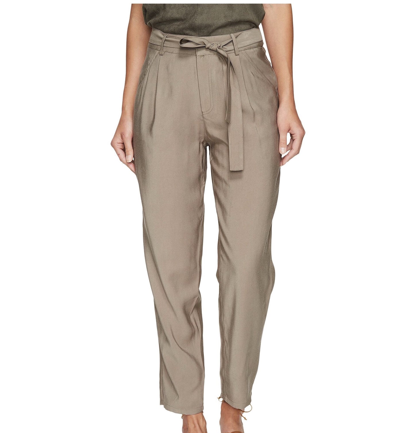 BISHOP + YOUNG: OLIVE GREEN PAPERBAG HIGH RISE PANTS - 85 86 eightyfiveightysix