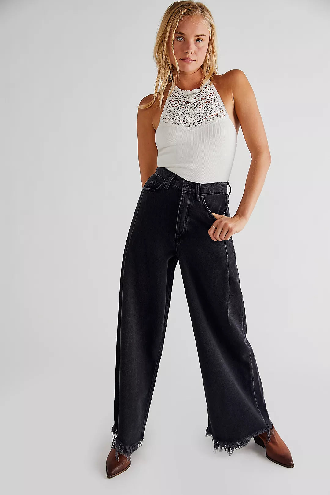 FREE PEOPLE: OLD WEST SLOUCHY WIDE LEG JEAN