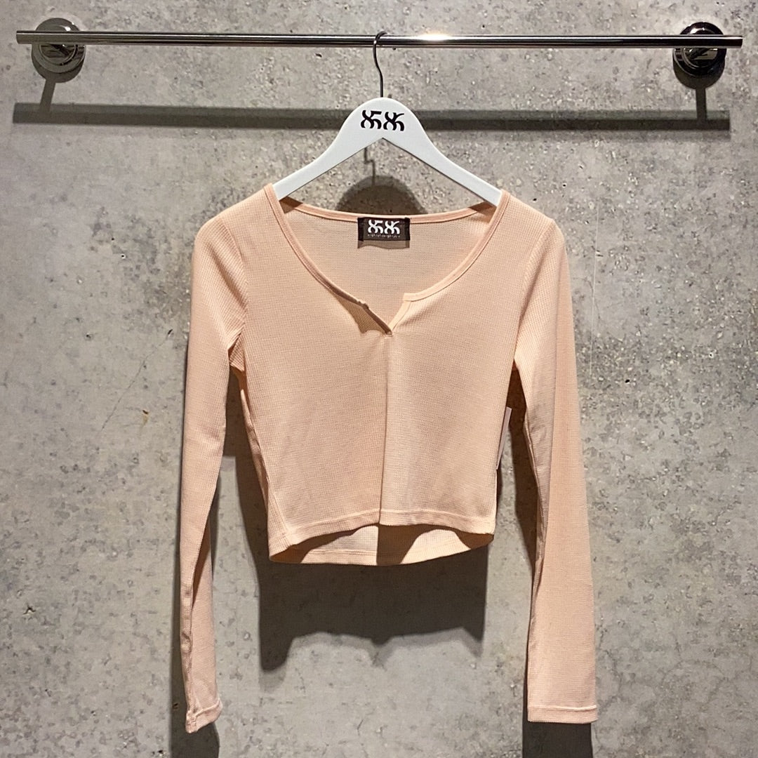 8586: THERMAL LOUNGING LONG SLEEVE CROP pink