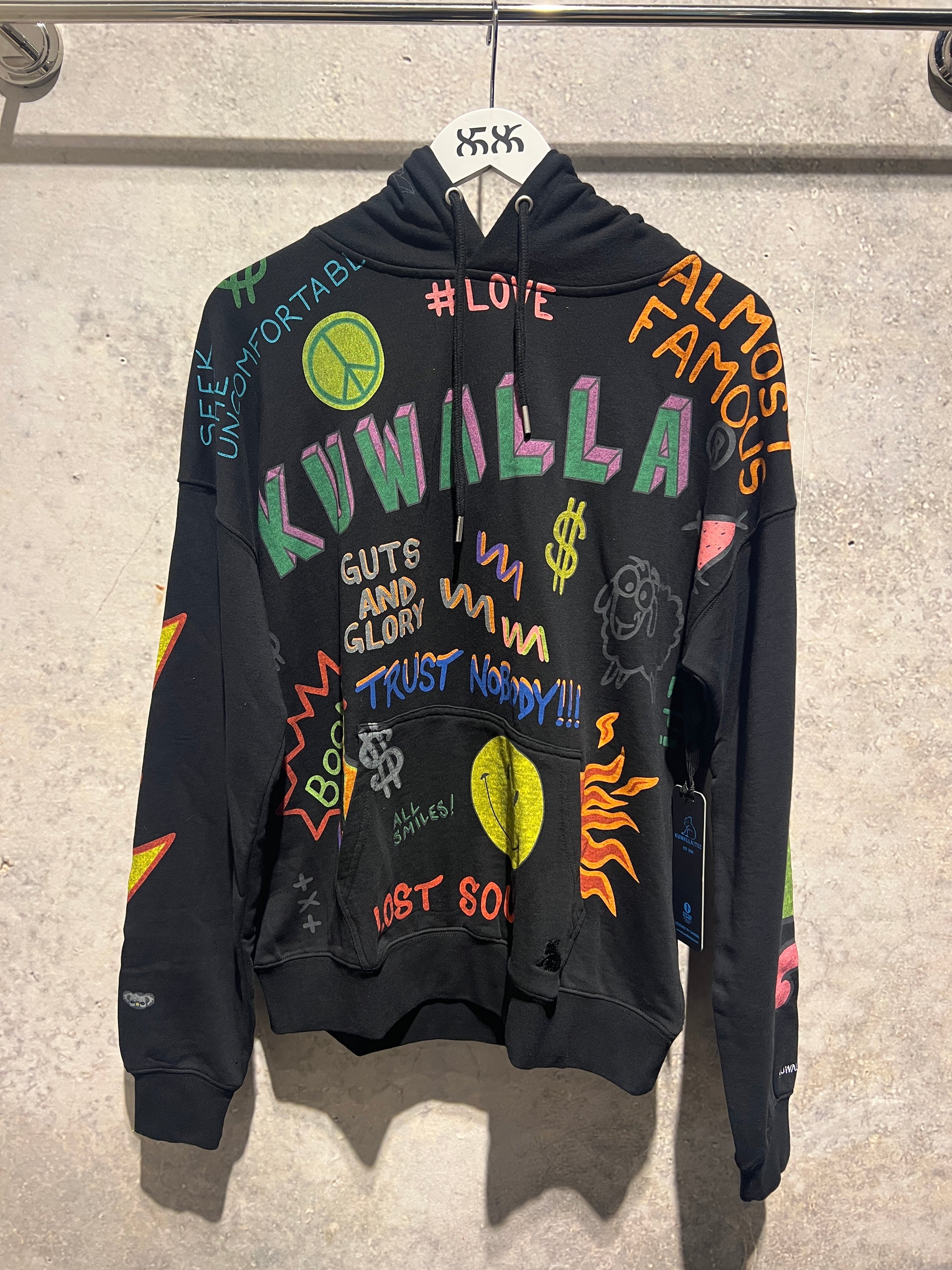 KUWALLA: BLACK MASH UP HOODIE (front view)