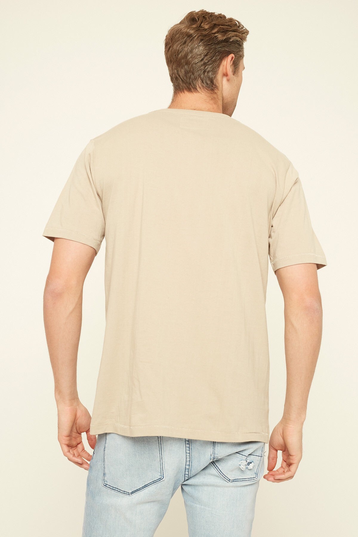 barney cools beige tee - 8586 (on model back view)