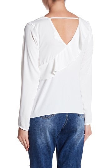 Boho: White Ruffle V Neck Top - 85 86 eightyfiveightysix