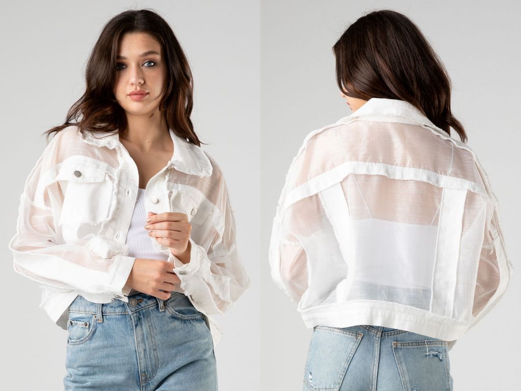 womens sheer black denim jacket - 8586