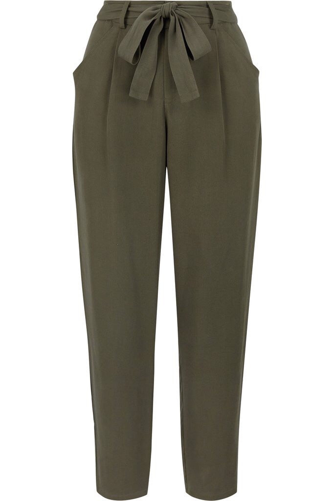 BISHOP + YOUNG: OLIVE GREEN PAPERBAG HIGH RISE PANTS - 85 86 eightyfiveightysix