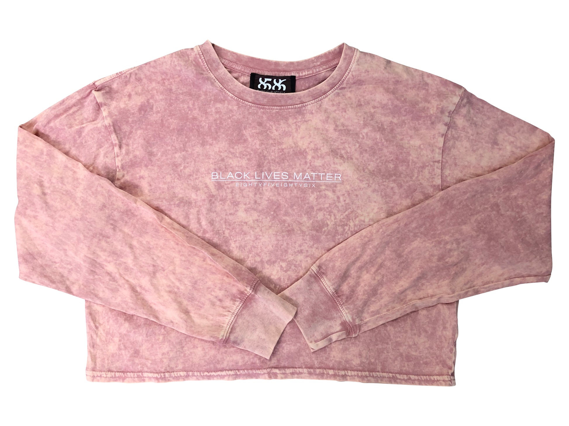 8586: BLACK LIVES MATTER ACID WASH CROP LONG SLEEVE (mauve front view)