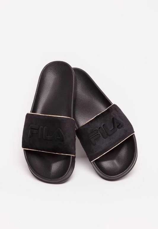 FILA HERITAGE: VELOUR SLIDE SANDAL SHOE - 85 86 eightyfiveightysix BLACK