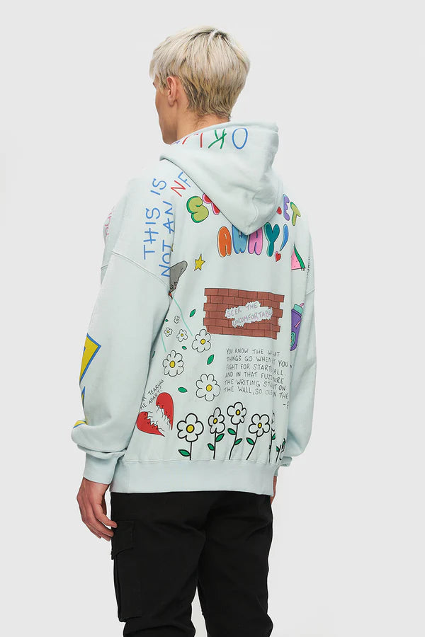 KUWALLA: MINT MASH UP HOODIE (back view on model)