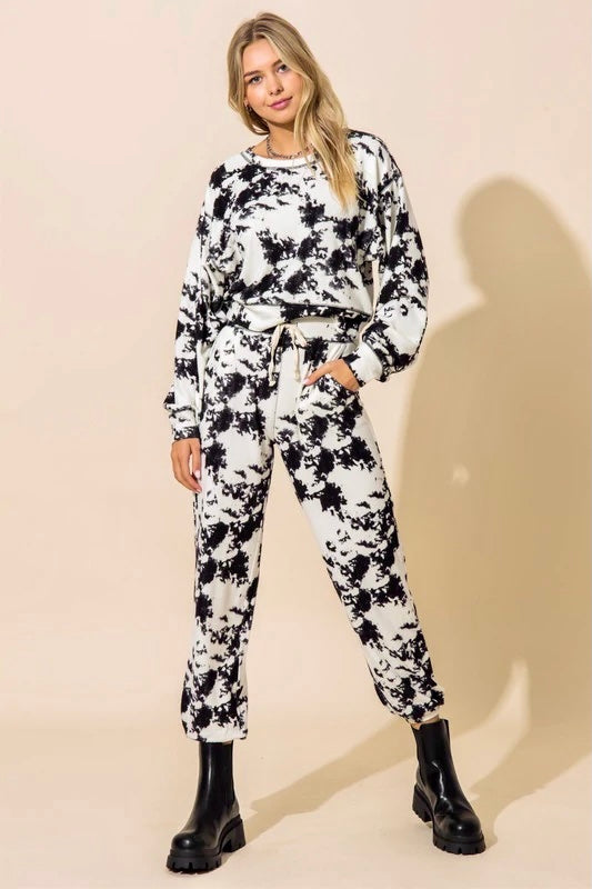 8586 black white tie womens dye sweatsuit 