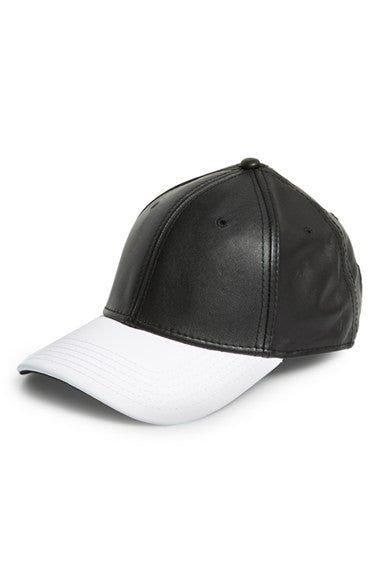 GENTS : BLACK AND WHITE LEATHER HAT - 85 86 eightyfiveightysix