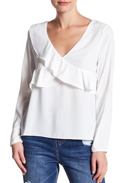 Boho: White Ruffle V Neck Top - 85 86 eightyfiveightysix