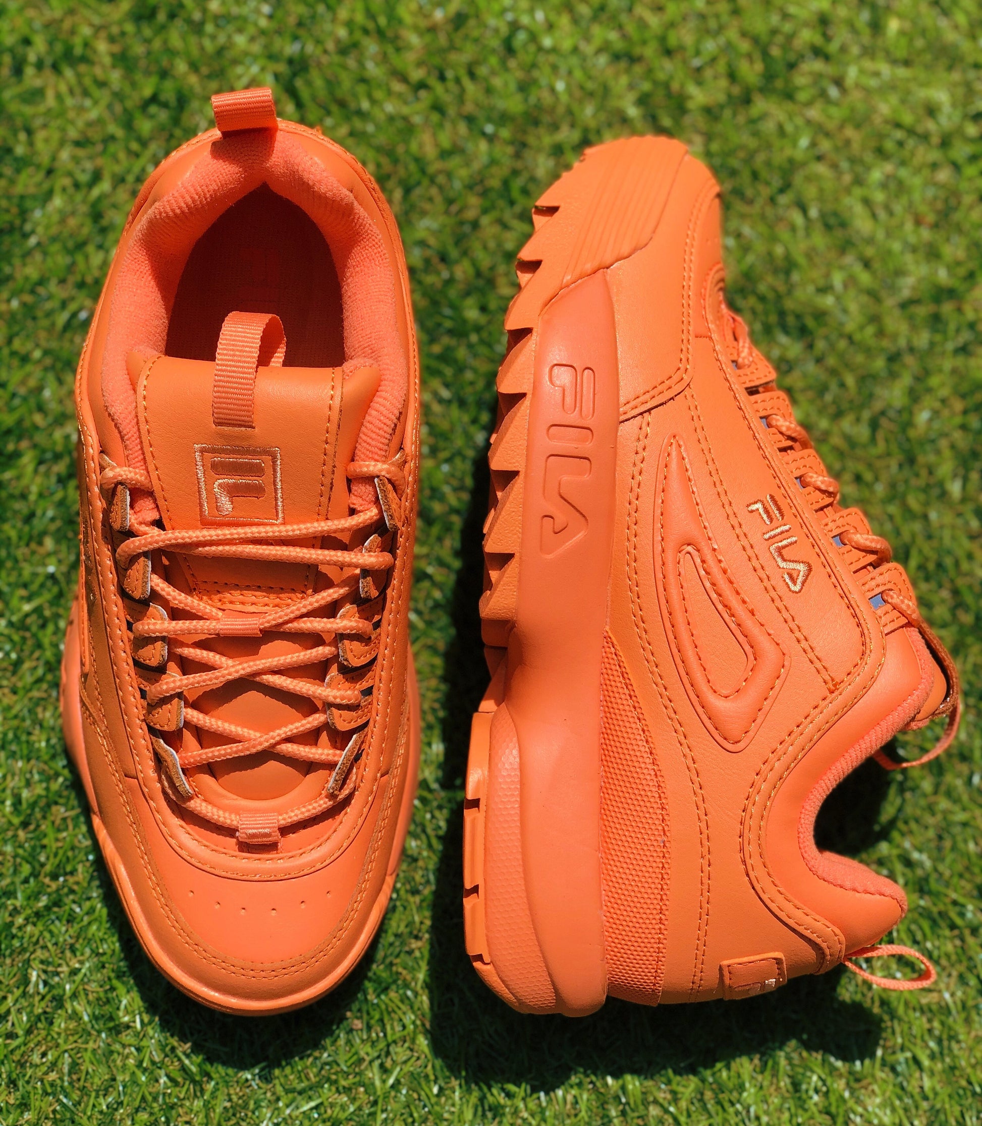 FILA: DISRUPTOR II PREMIUM ORANGE LEATHER SHOES – 86 eightyfiveightysix