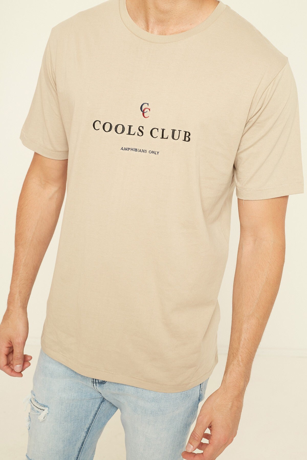 barney cools beige tee - 8586 (on model front view)