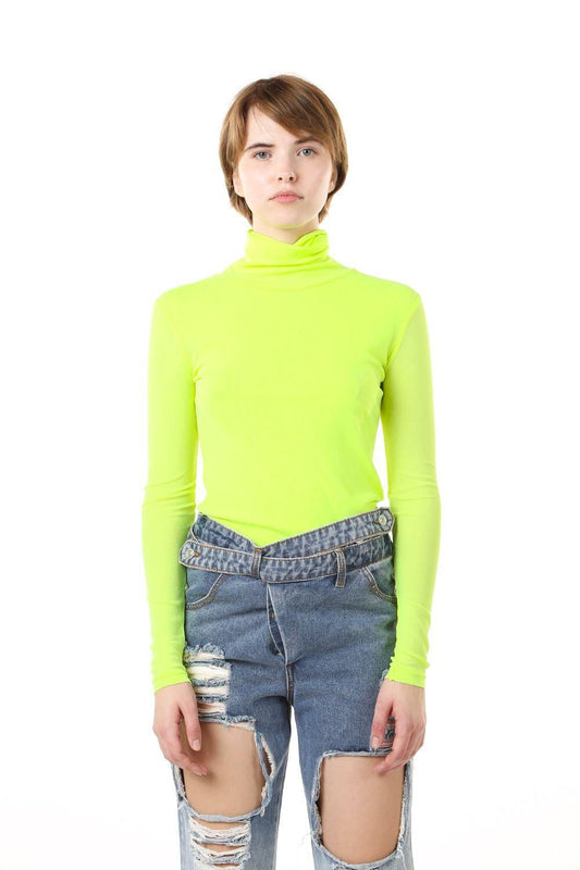 BOHO: LONG SLEEVE MESH TURTLENECK TOP (neon)