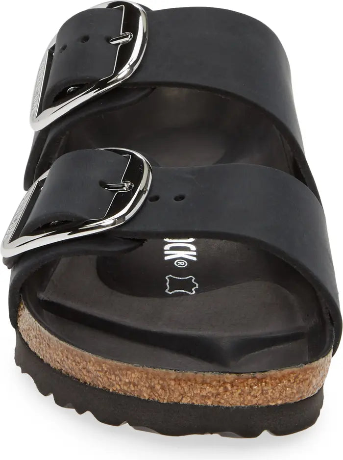 BIRKENSTOCK: ARIZONA Big Buckle Slide Sandal (close up front view)