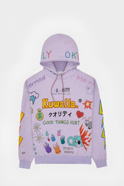 KUWALLA: LILAC MASH UP HOODIE(front view flat lay)