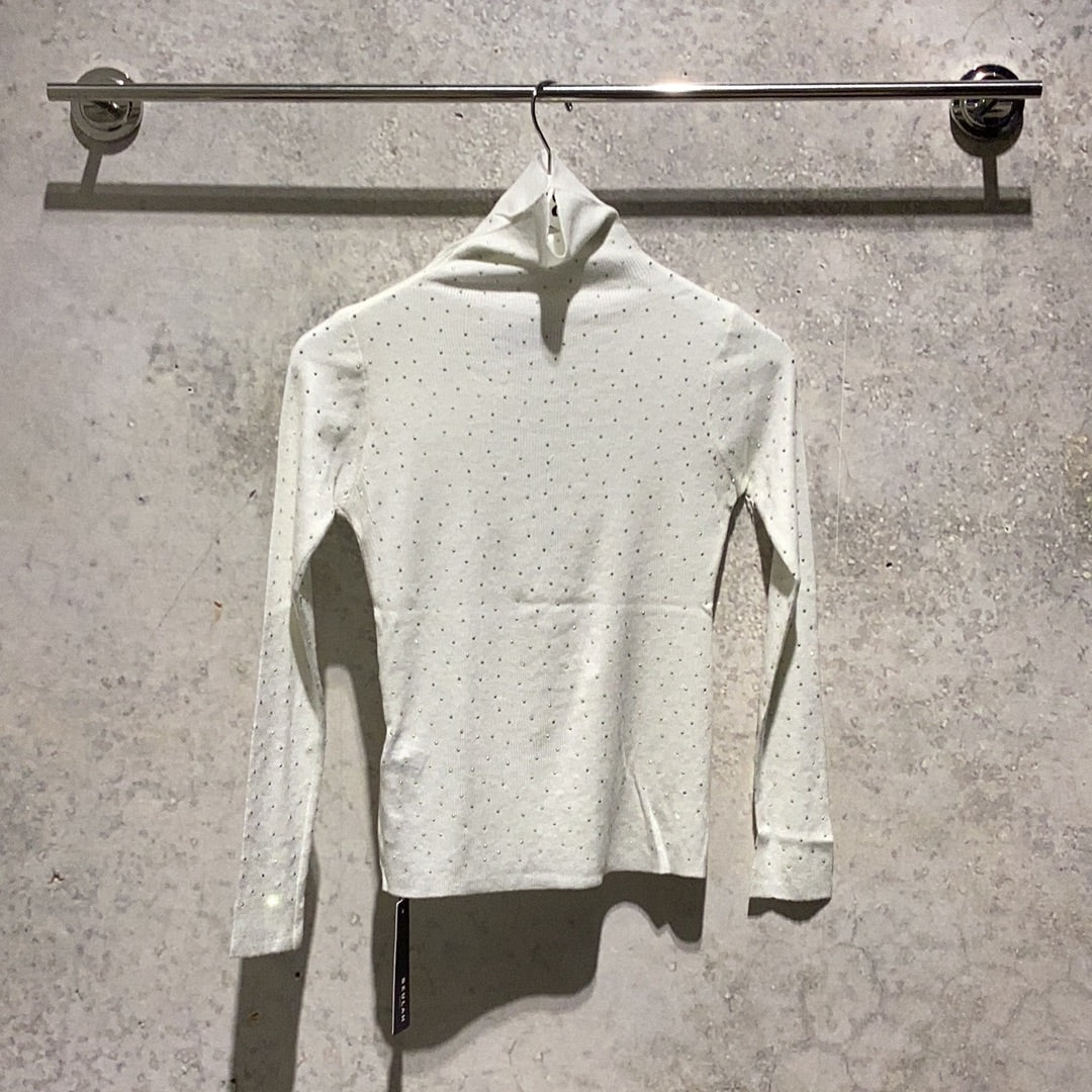 BEULAH STYLE: WHITE RHINESTONE TURTLENECK SWEATER