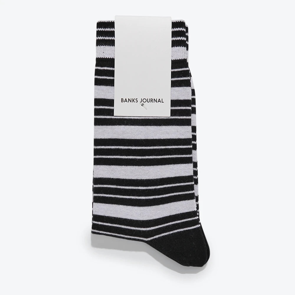 BANKS JOURNAL:  HIGHWAY STRIPED SOCK (black and grey)