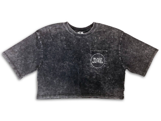 black lives matter acid wash crop tee - 8586 (black front view)