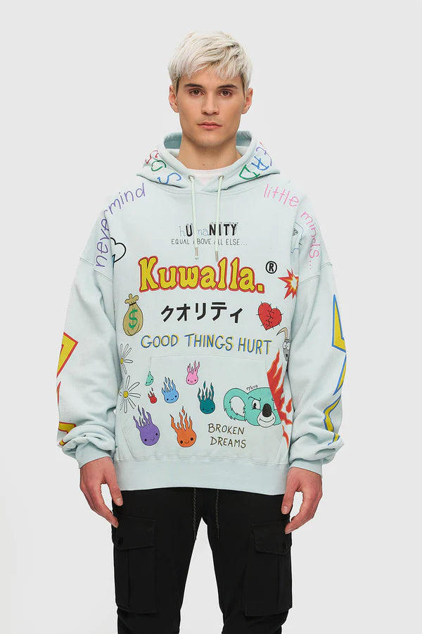 KUWALLA: MINT MASH UP HOODIE *(front view on model)