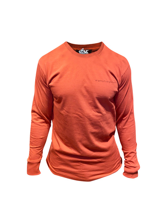 8586: CREWNECK LOGO LONG SLEEVE T-SHIRT (rust front view)