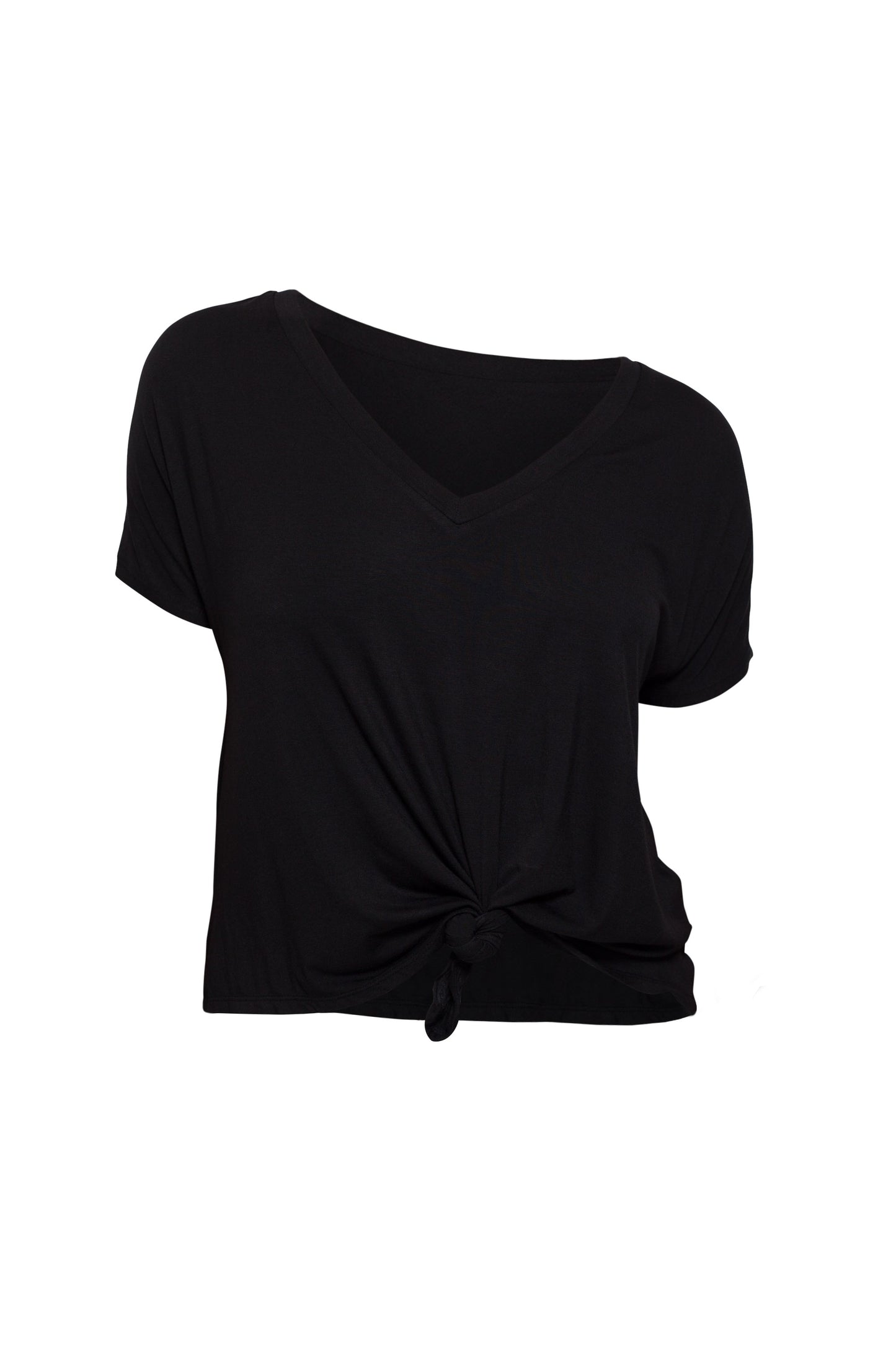 BASICS: black V-NECK TIE KNOT CROP TOP - 85 86 eightyfiveightysix