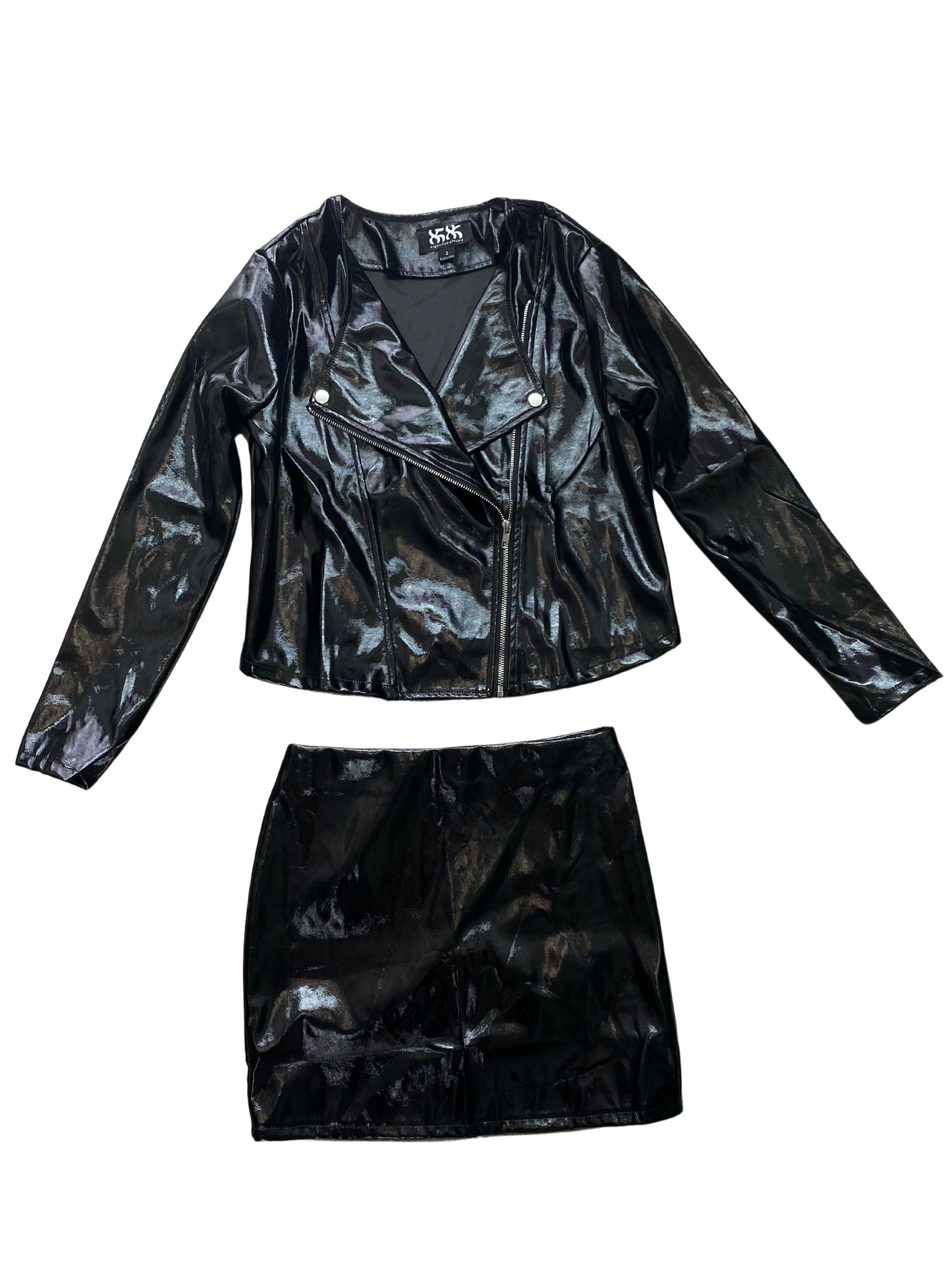 WOMEN'S BLACK FAUX LEATHER MOTORCYCLE JACKET - 8586