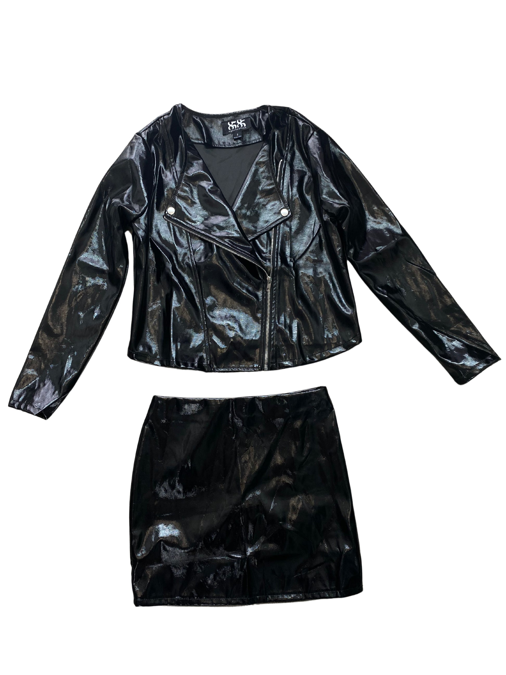 WOMEN'S BLACK FAUX LEATHER MOTORCYCLE JACKET - 8586
