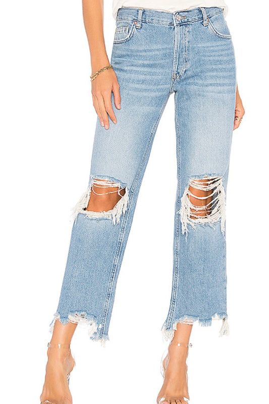 FREE PEOPLE: MAGGIE DISTRESSED STRAIGHT LEG JEAN - 85 86 eightyfiveightysix