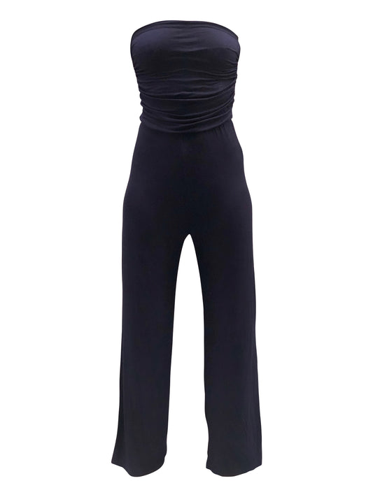 8586: NAVY KNIT WIDE-LEG JUMPSUIT