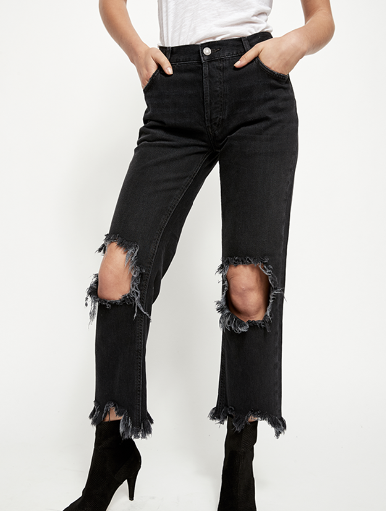 FREE PEOPLE MAGGIE WASHED BLACK JEANS - 8586