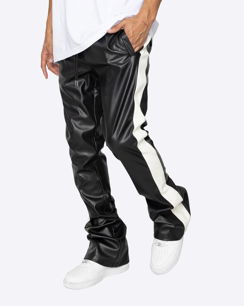 EPTM: FAUX LEATHER PLAZA TRACK PANTS (BLACK/WHITE)