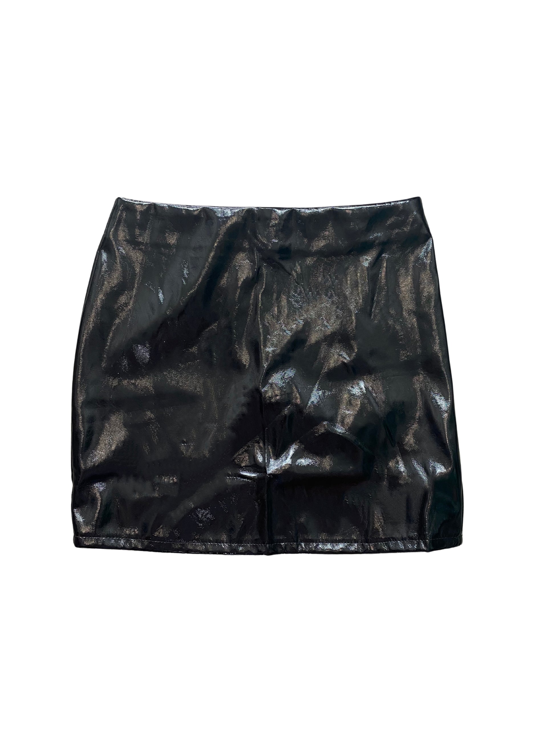 women's black patent leather mini skirt - 8586