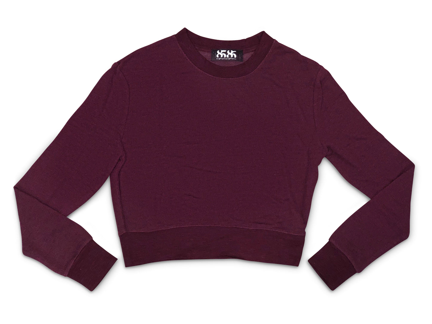 women's Burgundy long sleeve crop sweatshirt - 8586 maroon