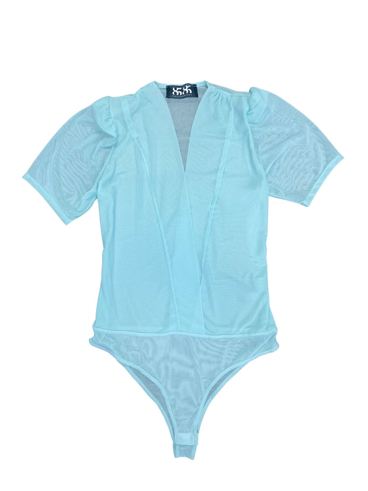 Women's mesh turquoise short sleeve bodysuit - 8586